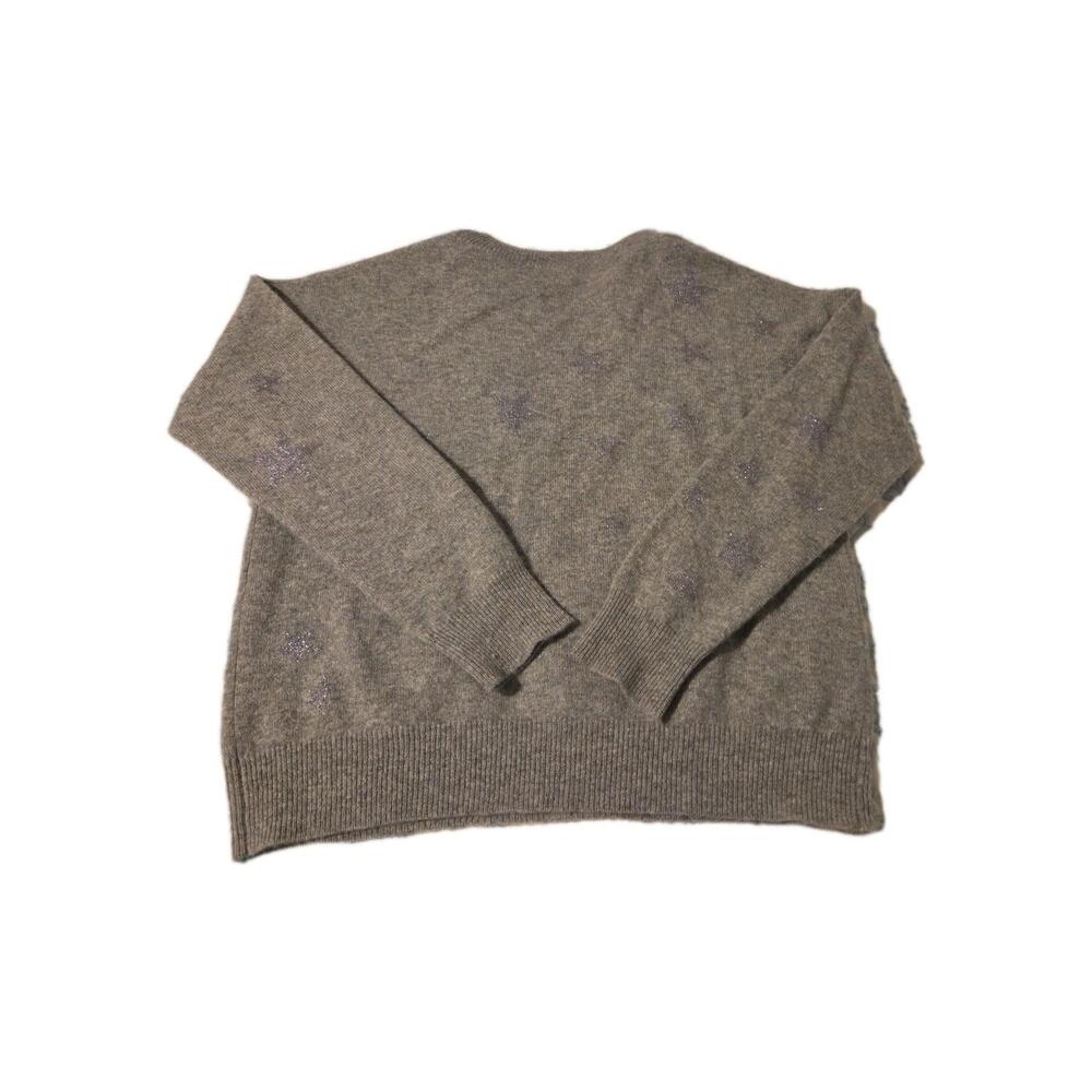 Aqua Cashmere Women's Gray Crew-Neck Glitter Print Cashmere Sweater Size S